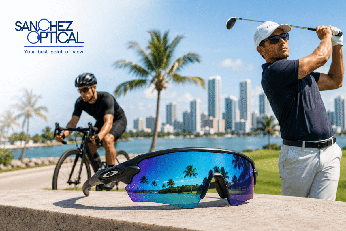 Gafas deportivas graduadas en Miami para golf y ciclismo con protección UV y visión de alto rendimiento.